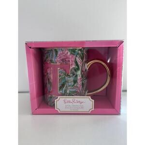 Pink *T* Lilly Pulitzer Initial Coffee Tea *Cup Ceramic *Gift Mug Gold 14oz New
